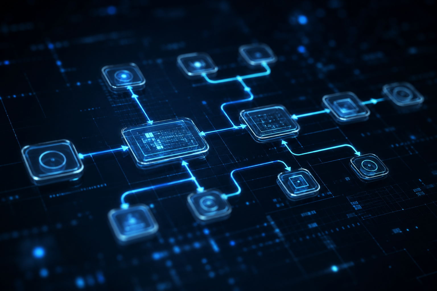 Abstract holographic automation workflow visualization