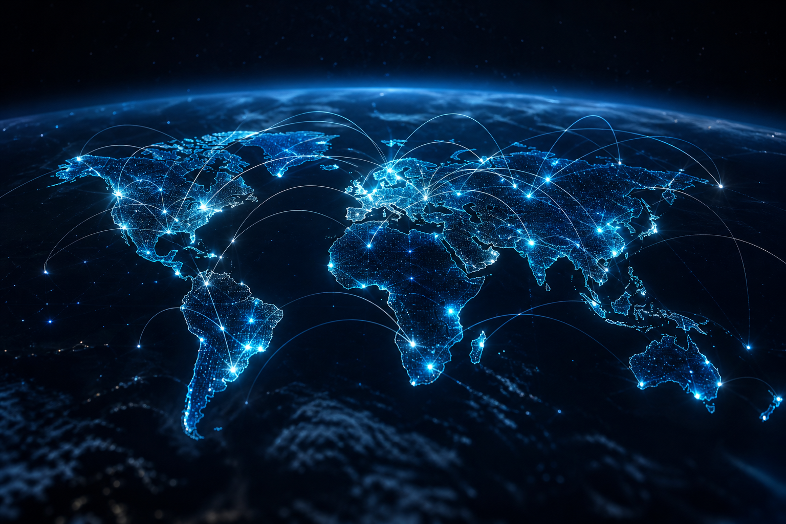 Global digital reach visualization with glowing connection arcs