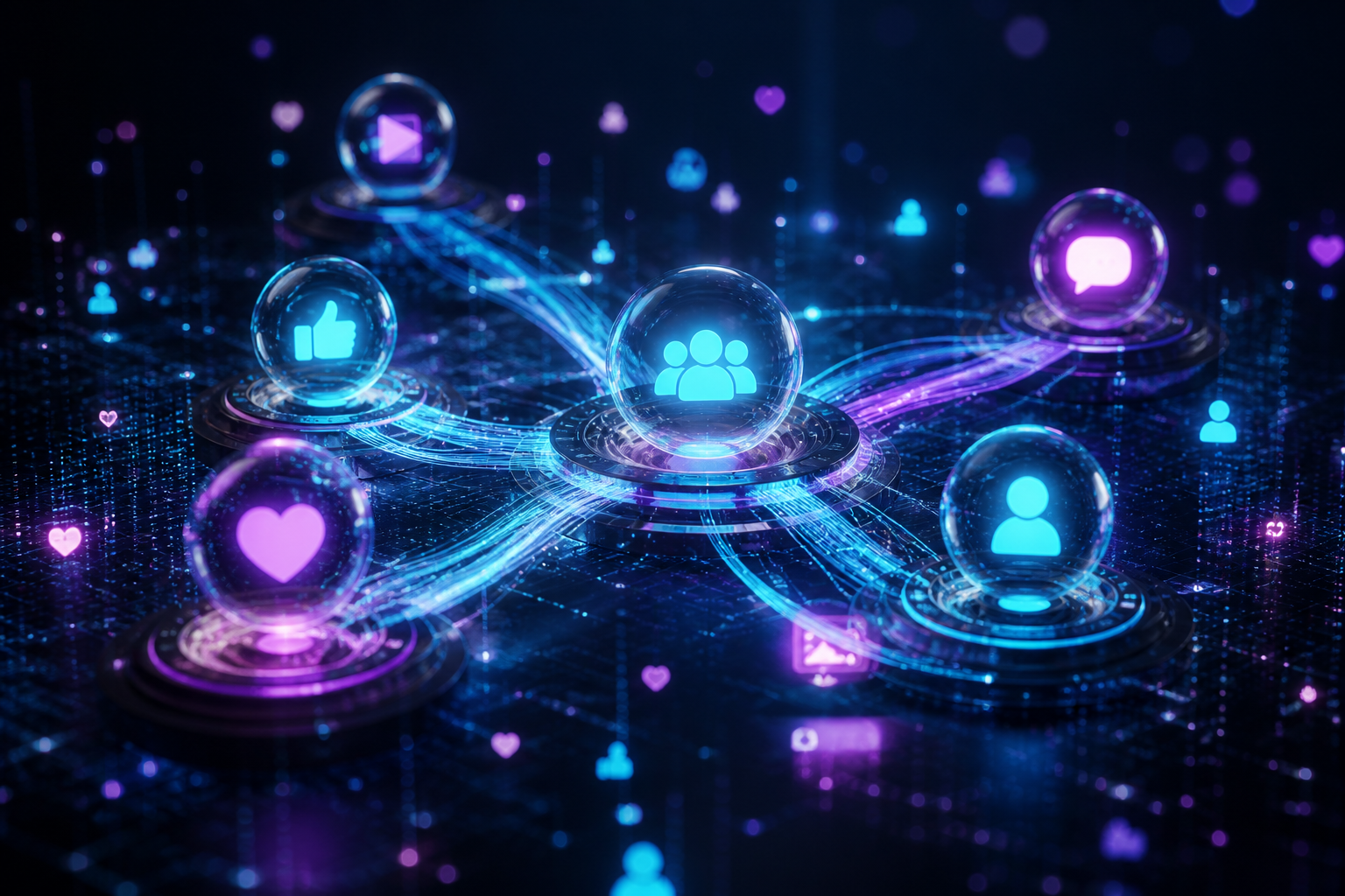 Connected social platform orbs with engagement streams