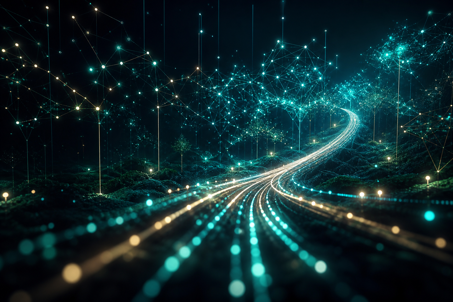 Ascending light trails symbolizing mindful and ethical brand growth