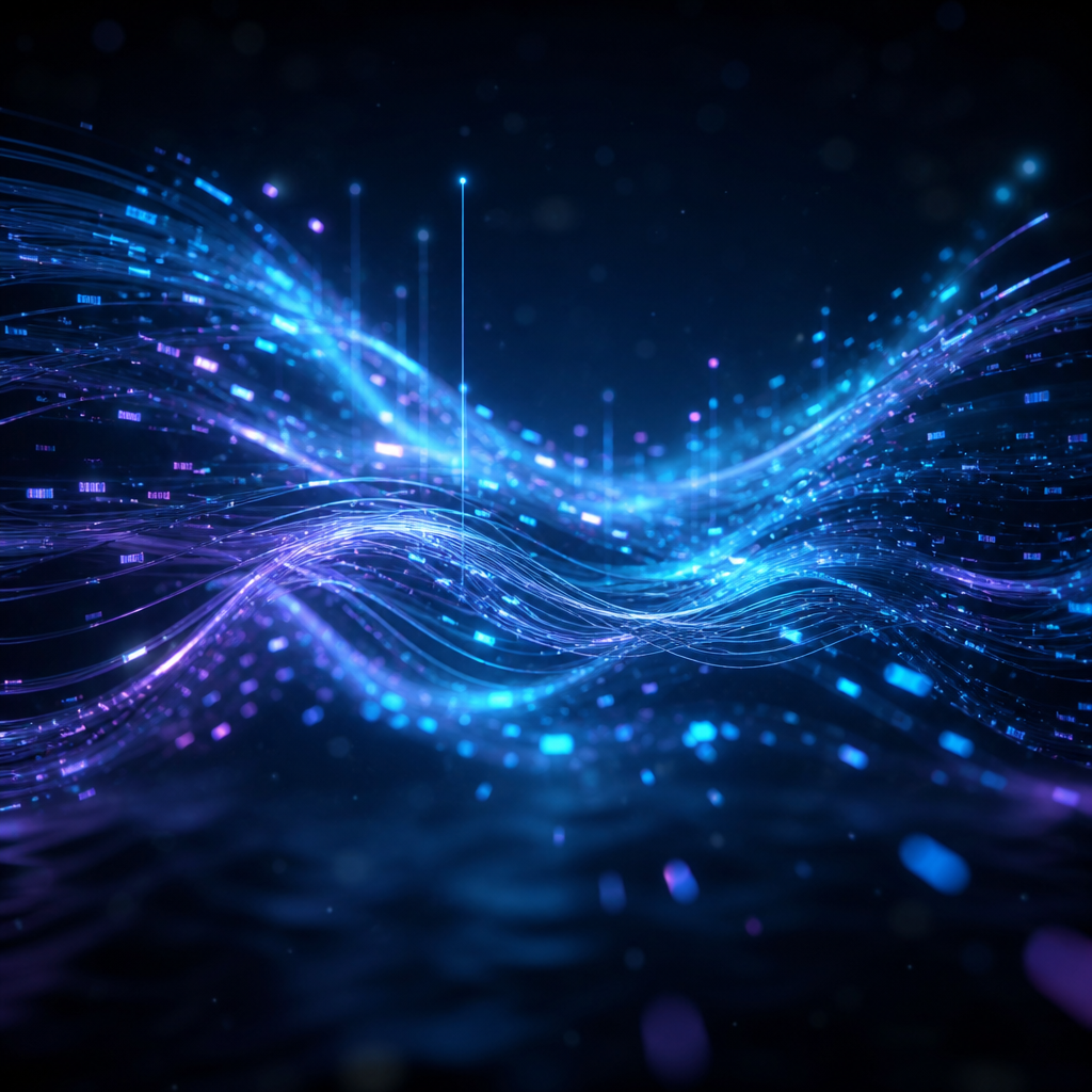 Abstract holographic threads representing future brand narratives