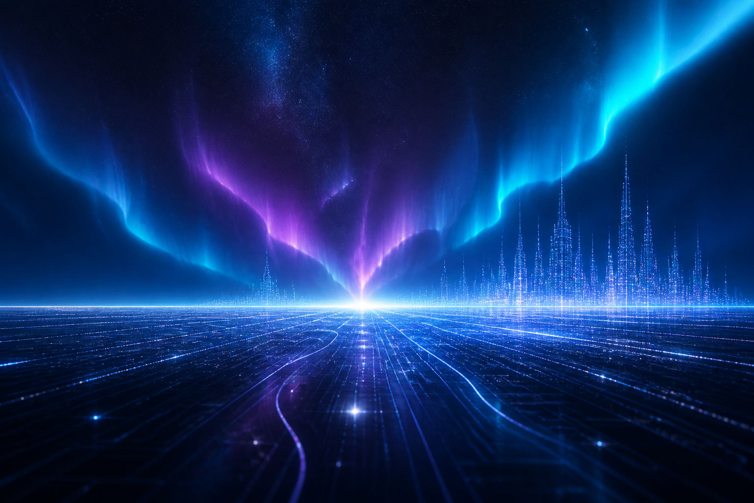 Luminous digital horizon symbolizing forward-looking brand vision