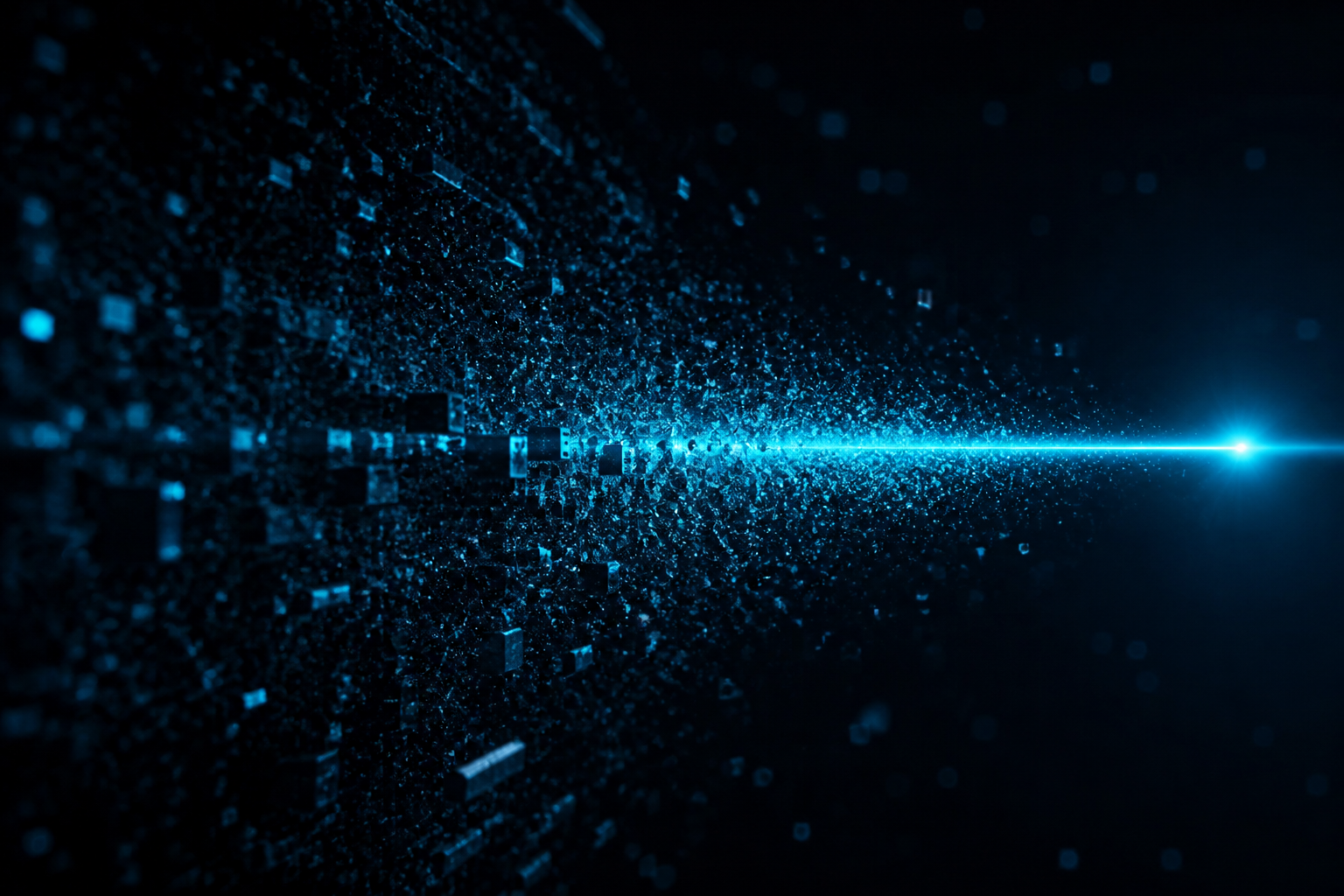 Focused beam of light cutting through digital noise representing clarity